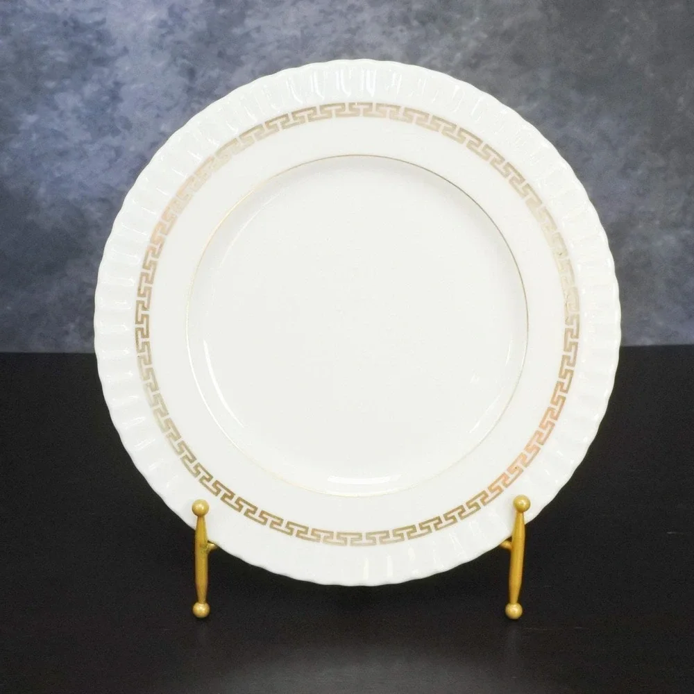Vintage Lenox Mid Century Corinthian Gold Greek Key Ivory Salad Plate Set x 8